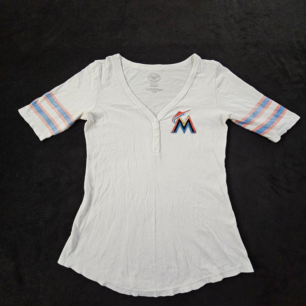 Miami Marlins Retro Logo 47 Brand White Short Sleeve Cotton T-Shirt Women's M